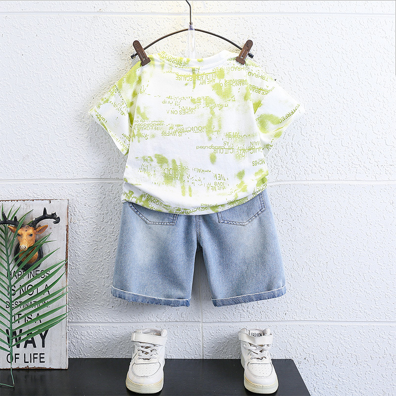 7148 ropa para niños traje para niños verano 2025 nuevos pantalones de camiseta de manga corta coreana para niños verano bebé guapo