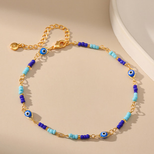 Foreign trade hot-selling Bohemian ethnic anklet rice beads beaded chain Devil's Eye shape retro anklet