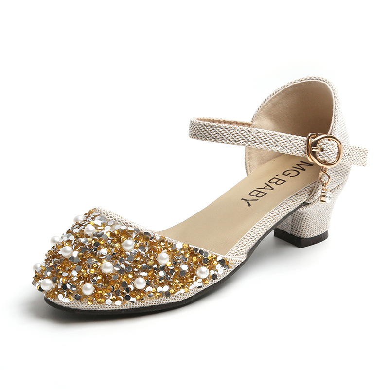 Pearl Water Diamond Princess Schuhe, Flachmund-Mode-Mädchensandalen, Mittelgroße High Heels, Sommer-Kinderschuhe_voghion.com