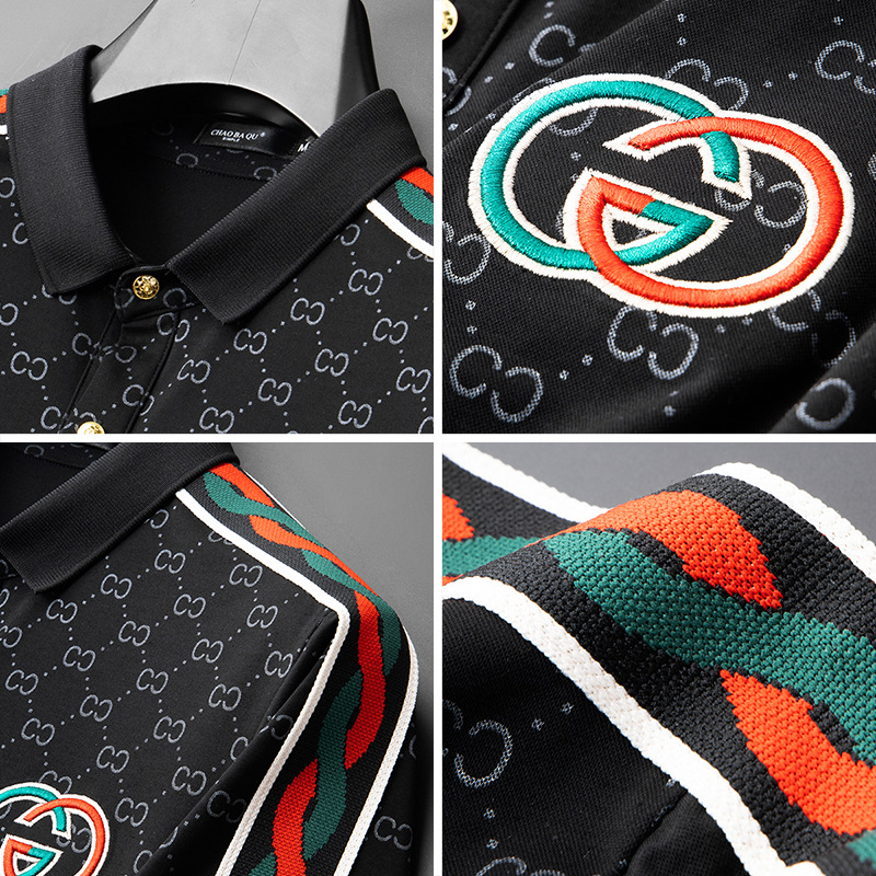 Camisa de Polo de manga corta bordada personalizada para hombre Camiseta de solapa impresa delgada de verano de los hombres de lujo de la estación europea