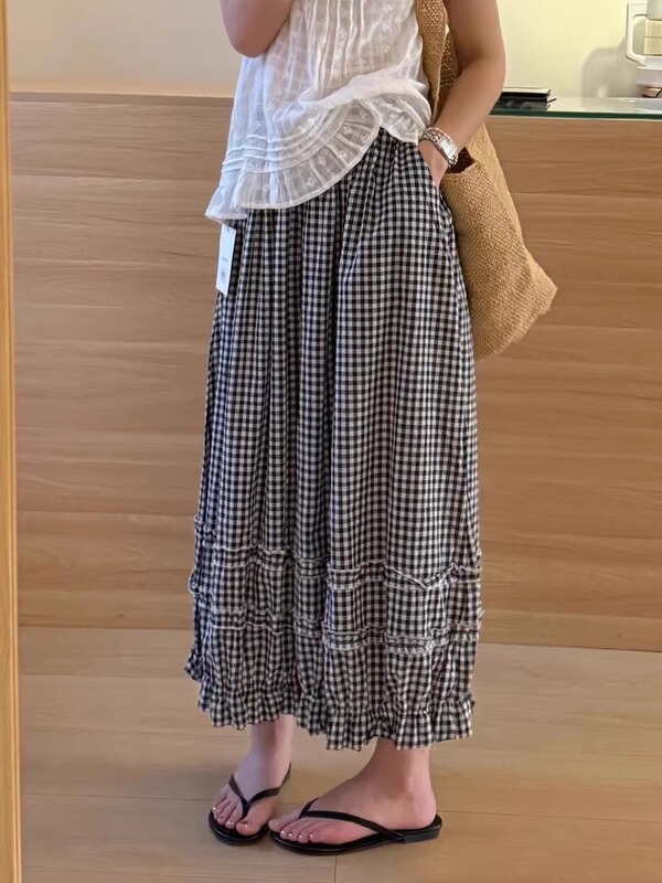 时尚设计感百搭休闲裤木耳花边裤阔腿裤女松紧腰纯色九分裤灯笼裤|undefined