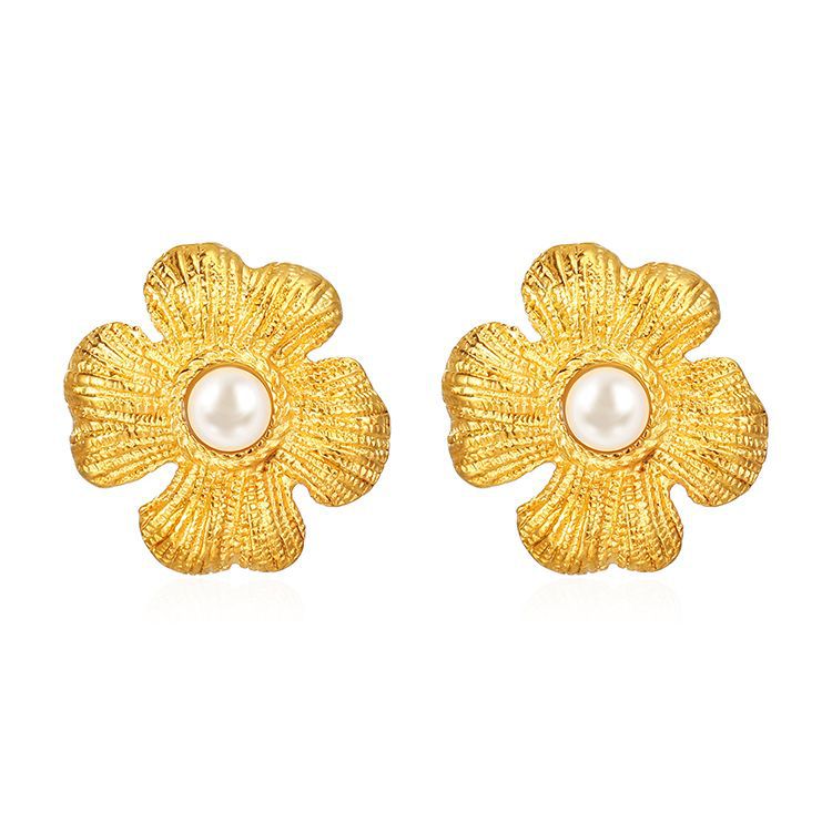 Europa y los Estados Unidos INS aretes de acero inoxidable chapados 18k oro universal aretes de moda flores amor perlas aretes de acero de titanio