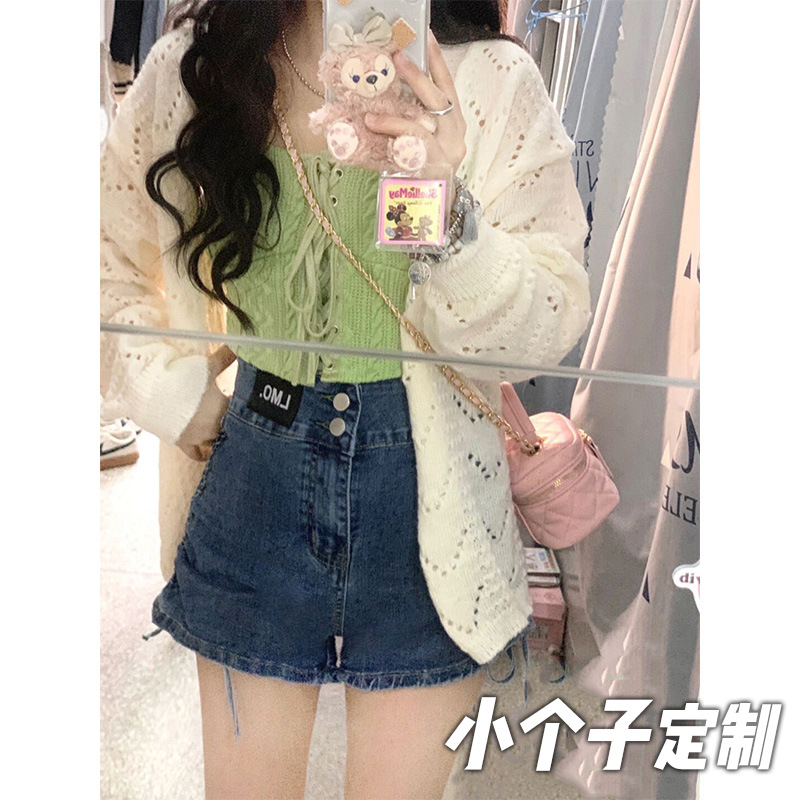 150瘦小个子复古牛仔短裤女夏季高腰显瘦a字性感辣妹热裤xs小腰围