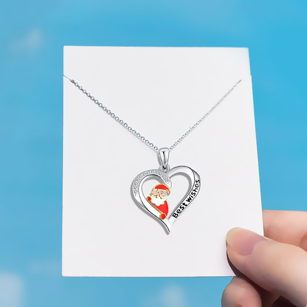 Fashion Santa Claus Heart Shape Elk Alloy Inlay Rhinestones Womenu0027S Pendant Necklace