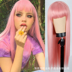 Amazon new product wig for women with bangs, long straight hair, European and American foreign trade chemical fiber women's headgear manufacturer, one piece drop shipping