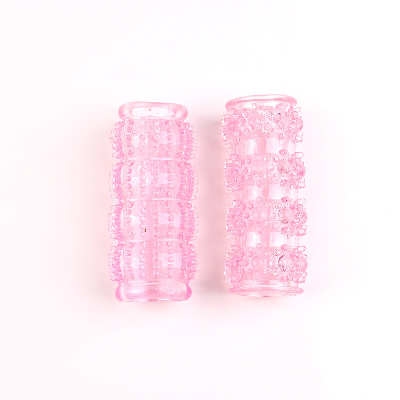 Double-Pack Locking Ring Penis Sleeve, Textured Soft Gel, Transparent Black — detail image 10