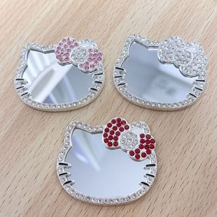 Rhinestone Bow Tie Kt Cat Glass Mirror Mobile Phone Case Accessories Jewelry Adhesive Retractable Makeup Mirror Korean Ins Style