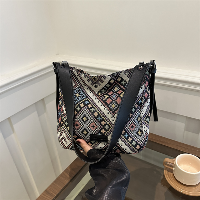 Bolso bandolera de lona de moda para mujer 2024 marea de otoño nuevo estilo de gran capacidad de costura de color de contraste viaje a clase bolso de viaje