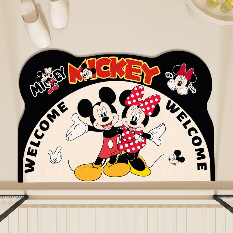 American retro Mickey Mouse diatomite floor mat, bathroom absorbent quick-dry Mickey cartoon doormat, dirt-resistant entryway mat