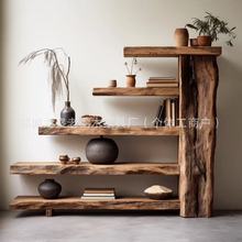 侘寂风书架多层摆件置物架老榆木实木仿古靠墙展示架隔断茶叶架