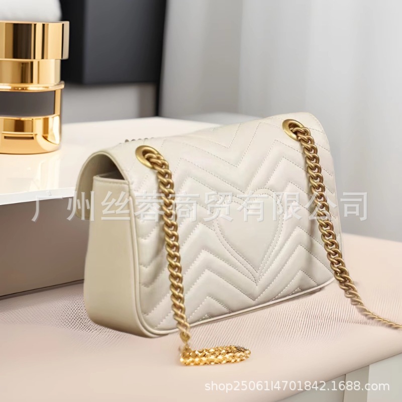 新型クラシック二文字愛シングル肩斜め掛け波状チェーン高級感miniマーモント手提げ女カバン|undefined