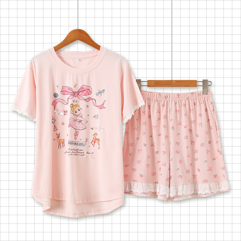 Summer Internet Popular New Cartoon Dancing Girls Pajamas Lace Short-sleeved Shorts Home Clothes suit Outwear