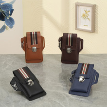 插扣双耳皮套拼条腰包纯色证件零钱减负收纳包户外便携搭扣PU包