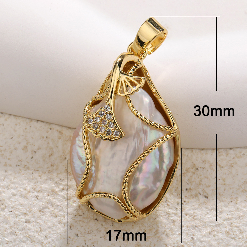 7g Weight Pearl, Zircon Inlay Material Charms, Jewelry Accessories Classification 1 Piece Quantity Freshwater Pearl, Copper Material Sector, Leaves Pattern Plating, Inlay Design Simple Style Style 1 Piece Freshwater Pearl Copper Pearl Zircon Sector Leaves 7