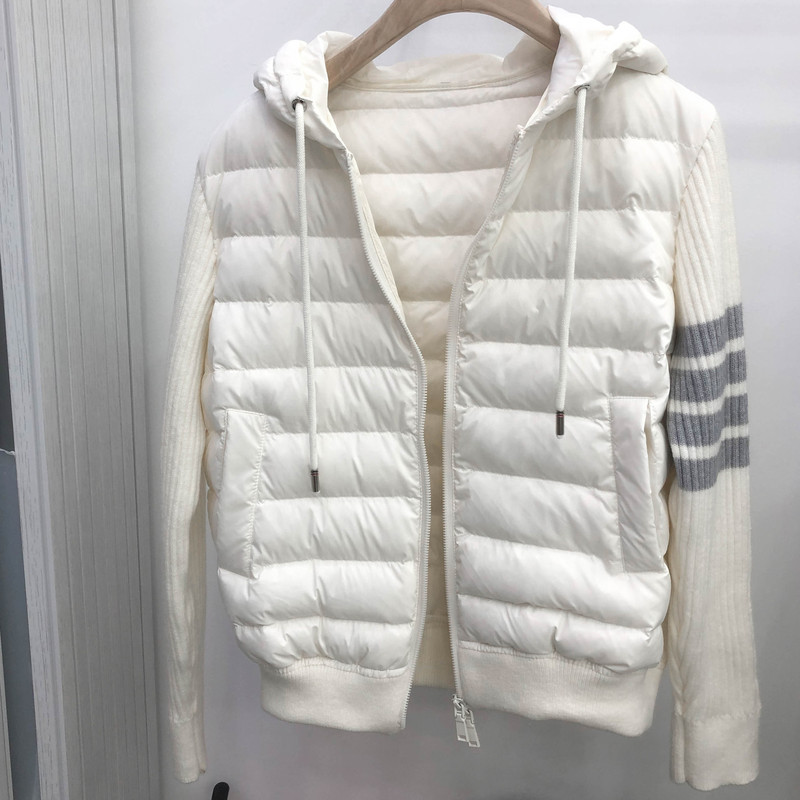TB秋冬灰色连帽羽绒服拼接针织袖白鸭绒休闲百搭轻薄显瘦短款外套|undefined
