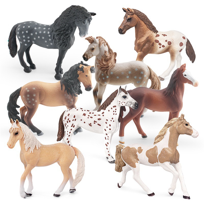 Modelo realista de animal transfronterizo: Figura sólida de yegua andaluza y yegua árabe, juguete de adorno estático.