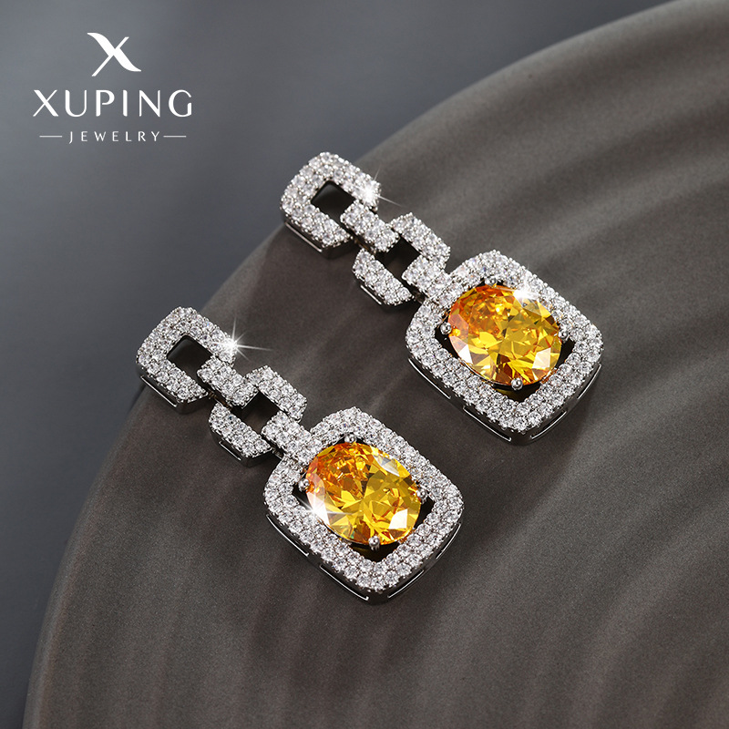Joyería de Xuping cuadrado retro moda Luz de lujo pendientes de alto grado francés exquisito temperamento imitación gema pendientes