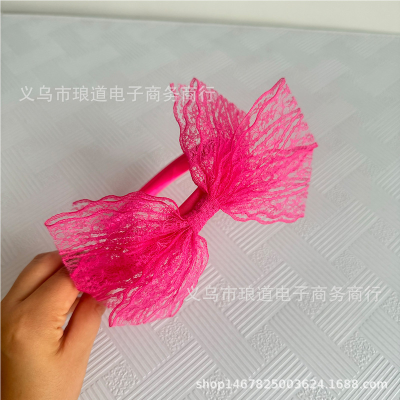 80s舞会派对霓虹发箍蕾丝蝴蝶结头箍欧美家居派对配饰发箍头饰|undefined
