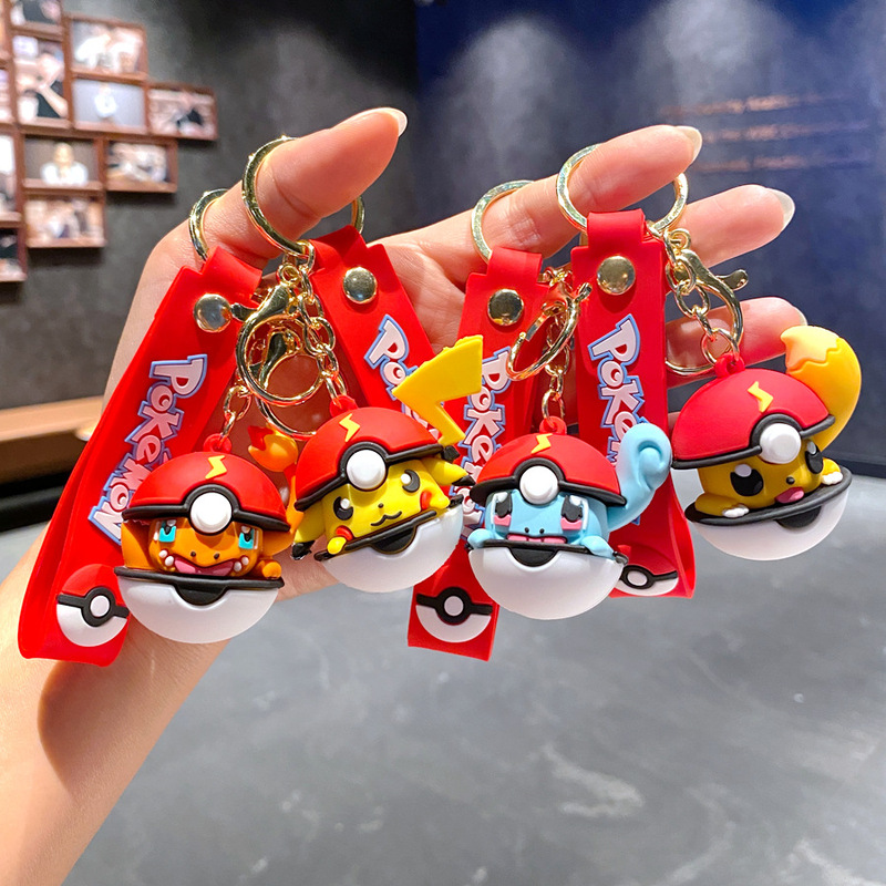 Baokemeng Cartoon Keychain Cute Pikachu Elf Ball School Bag Pendant Car Key Chain Hanging Small Gift