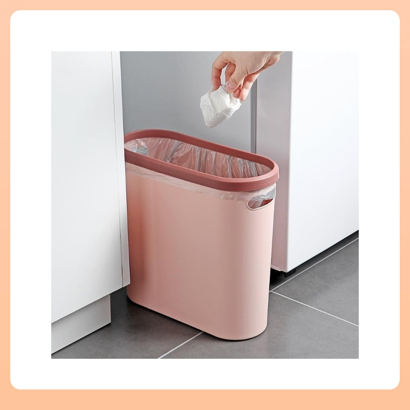 ♫ Thin Trash Can with 10cm Gap, Plastic Narrow Rectangular Trash Bin for Kitchen and Bathroom
