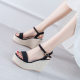 Women's Summer Open Toe Woven Sandals with Buckle Wedge Heel Platform Fashionable Platform Platform Platform Heel Straw High Heel Trendy Shoes