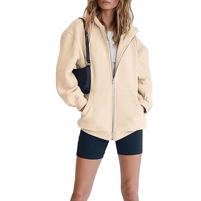 Full-Zip Hoodie with Puffy, Dropped Shoulders, Oversized, Trendy, Fashionable, Casual for Women Full-Zip Hoodie with Puffy, Dropped Shoulders, Oversized, Trendy, Fashionable, Casual for Women