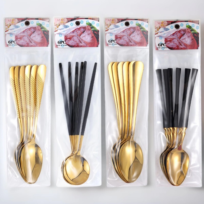 Cross-border explosions 6 stainless steel knife and fork spoon suit Portugal small waist tableware knife and fork spoon PVC bag