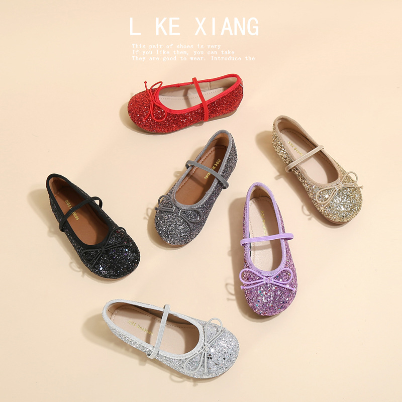 Girls' Princess Shoes 2026 Spring and Autumn New Style Bow-Knot Shiny Children's Shoes Dance Performance Shoes Round-Toe Women's Single Shoes