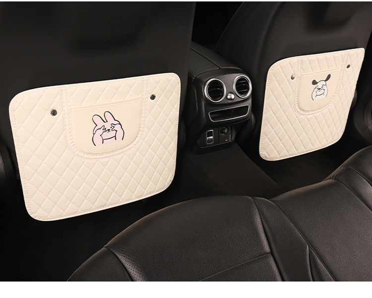 Cartoon Anti-Kick Pad for Car Seat Back, Rabbit and Dog Embroidered Anti-Kick Mat, Car Seat Cushion Cartoon