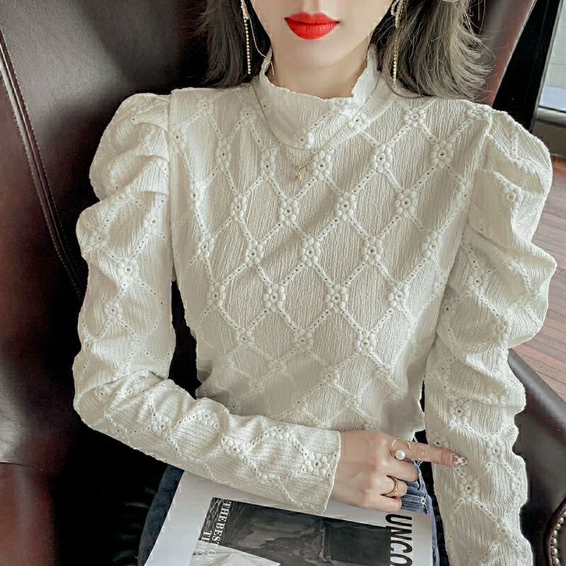 Inner Layering Shirt for Women, Niche Design, New Autumn and Winter Style Shirt, High Collar White Lace Top