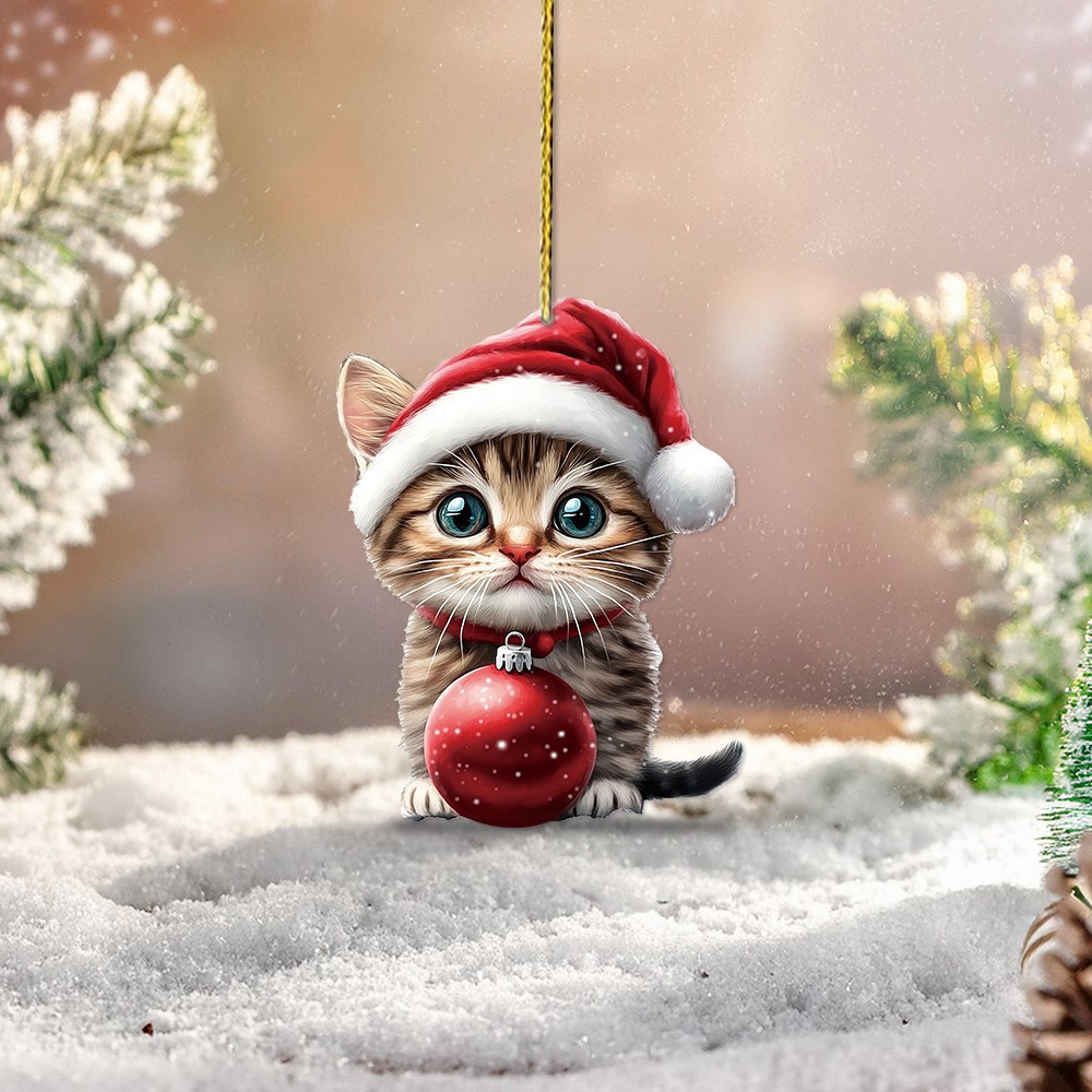 Nuevos productos transfronterizos creativos adorables gatos automóviles colgantes acrílicos sombreros planos de Navidad gatos decoraciones de árbol de Navidad