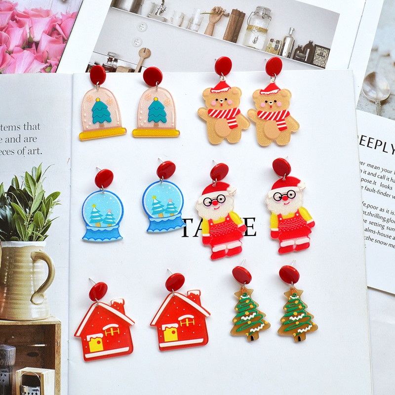 9g Weight Earrings Event & Party Supplies Drop Earrings Classification 1 Pair Cartoon Style Christmas Tree Santa Claus Arylic Drop Earrings