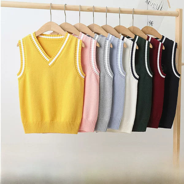 Children's Vest Spring and Autumn Style Kindergarten and Primary School Uniforms Boys Pullover College Style Sweater Girls Knitted Vest