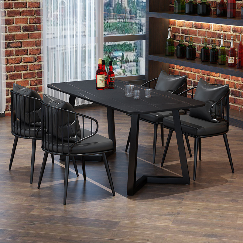 Industrial Style Bar Chair Barbecue Shop Table and Chair Tavern Cafe Music Restaurant Commercial Rock Plate Casual Dining Table and Chair