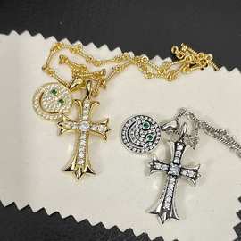 CH克罗伈满钻十字架笑脸项链高版925纯银标男女个性高级复古跨境