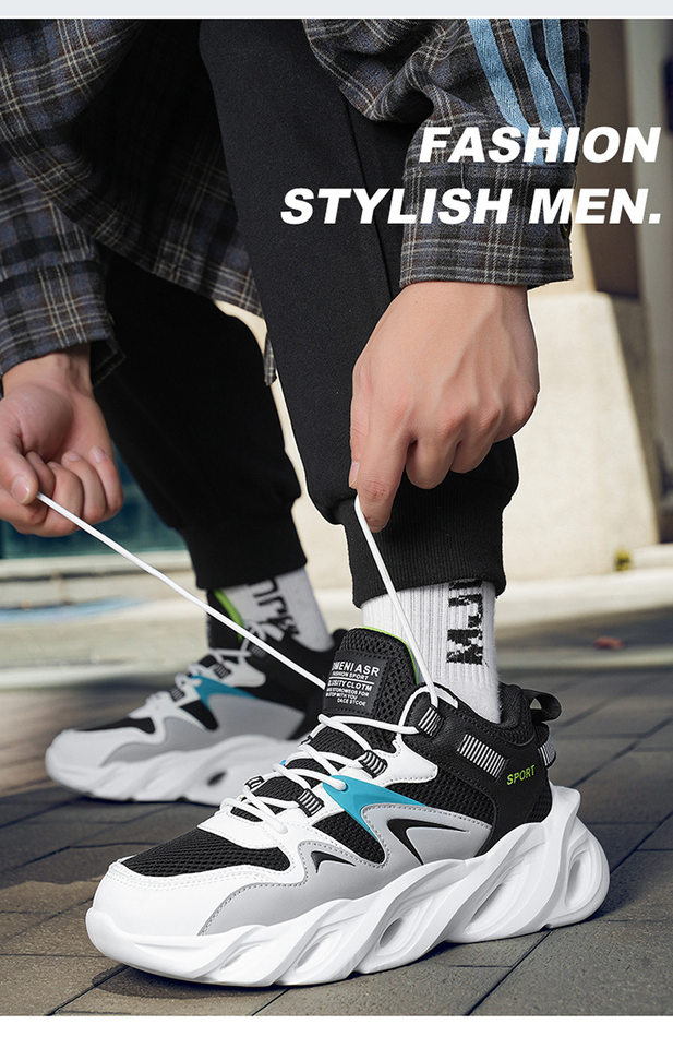 Giày thể thao nam cỡ lớn đế dày tăng chiều cao, thân lưới thoáng khí, kiểu dad shoes chạy bộ — 2607 màu đen, 2607 đen trắng xám, 2607, màu đen, trắng và đỏ chi tiết 13