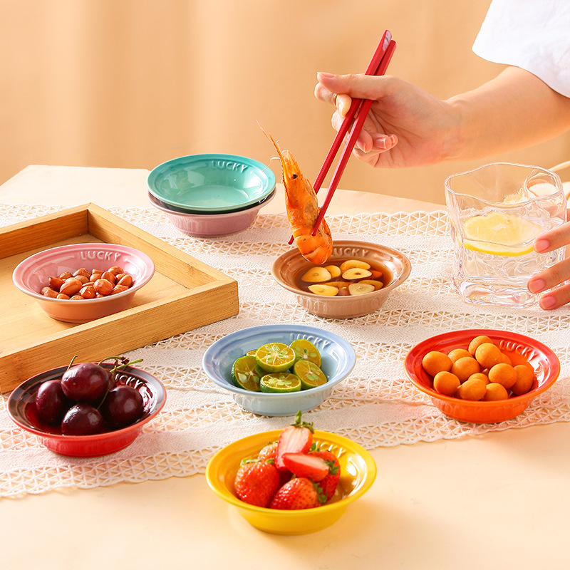 Nordic-style ceramic taste plate creative bright-colored small round plate restaurant hotel household snack plate seasoning sauce plate