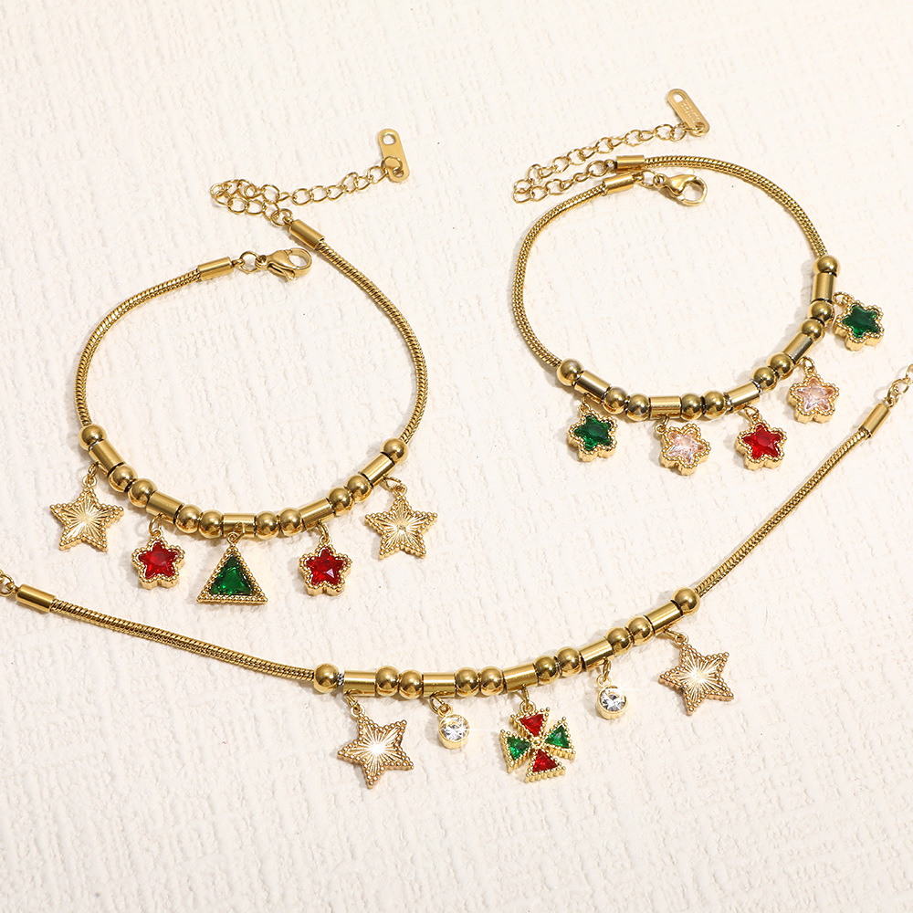 European And American Cross-Border Star Flower Butterfly Stainless Steel New Beaded Bracelet Emerald Zircon Fashion_voghion.com