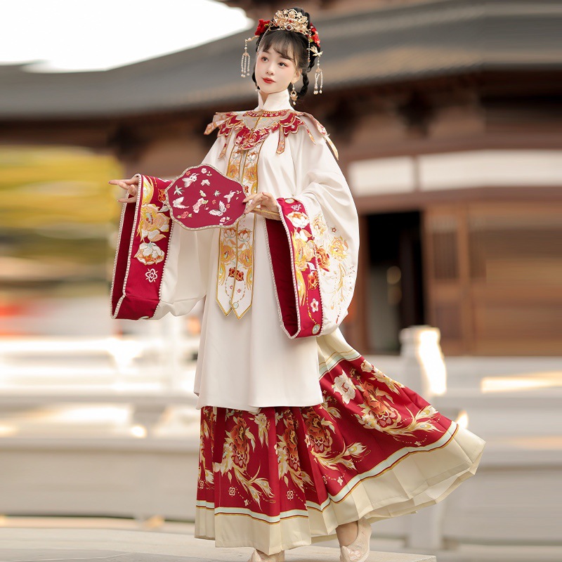 汉服女花笺锦裳明制立领长衫云肩刺绣花嫁婚服套装重工大袖衫古装-阿里巴巴
