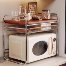中古风厨房微波炉置物架台面烤箱支架多功能抽拉式电饭煲收纳架子