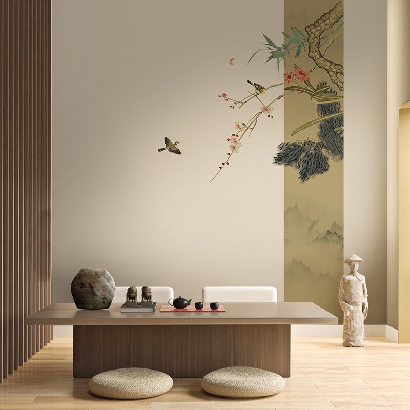 New Chinese Style Artistic Conception Flower and Bird Wall Cloth Seamless Mural 3D Living Room Tv Background Wallpaper Bedroom Study Decorative Wallpaper