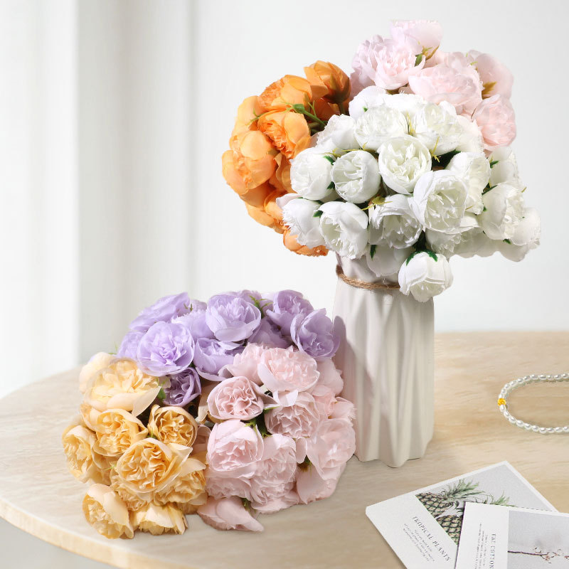 27개의 차 장미 조화 꽃다발 홈 꽃꽂이 장식 모란 장미 모란 조화 사진 소품 조화