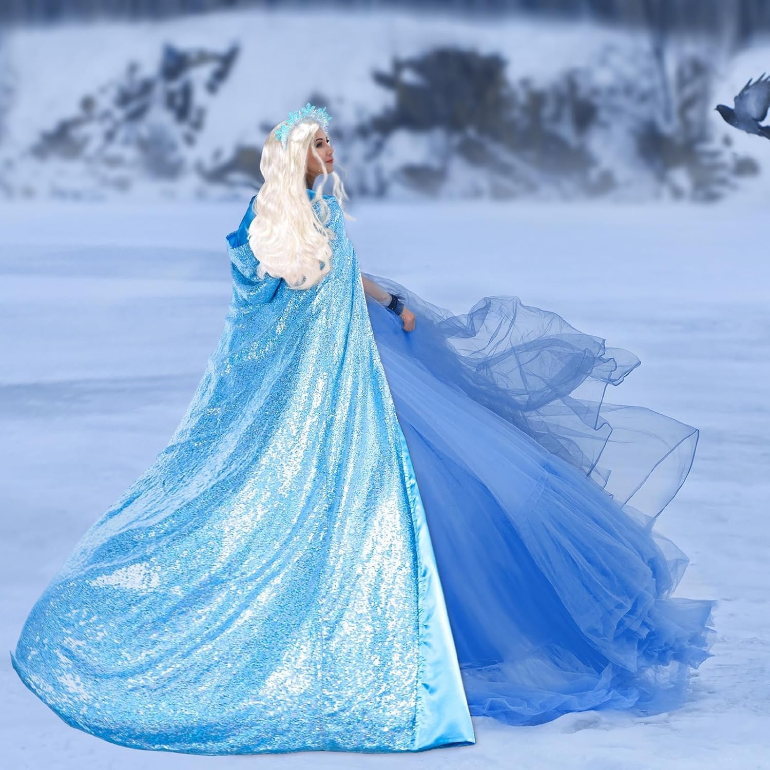 Cross-Border New Anime Role-Playing Cape Cosplay Costume Double-Layer Sequin Hooded Cape Halloween Cape*