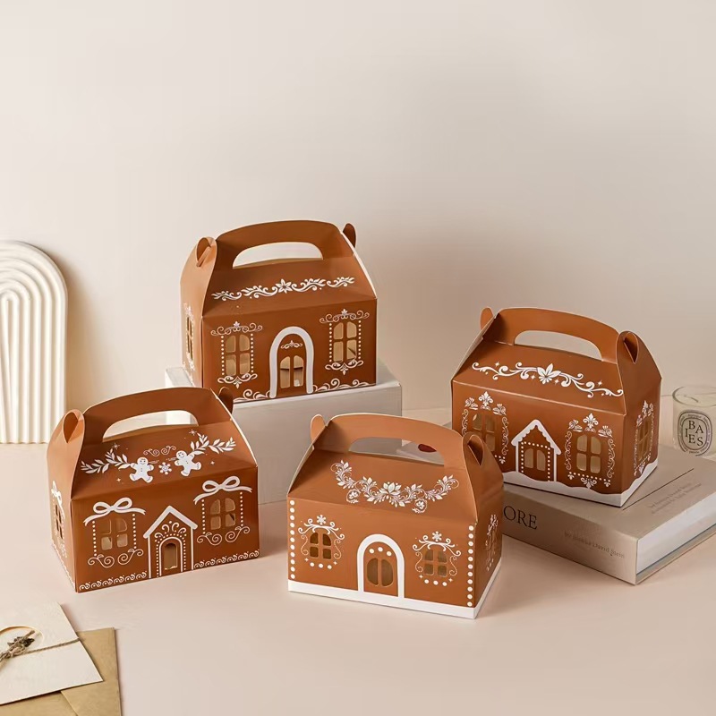 跨境热卖圣诞节主题派对姜饼盒情人节万圣节零食糖果盒手提面包盒