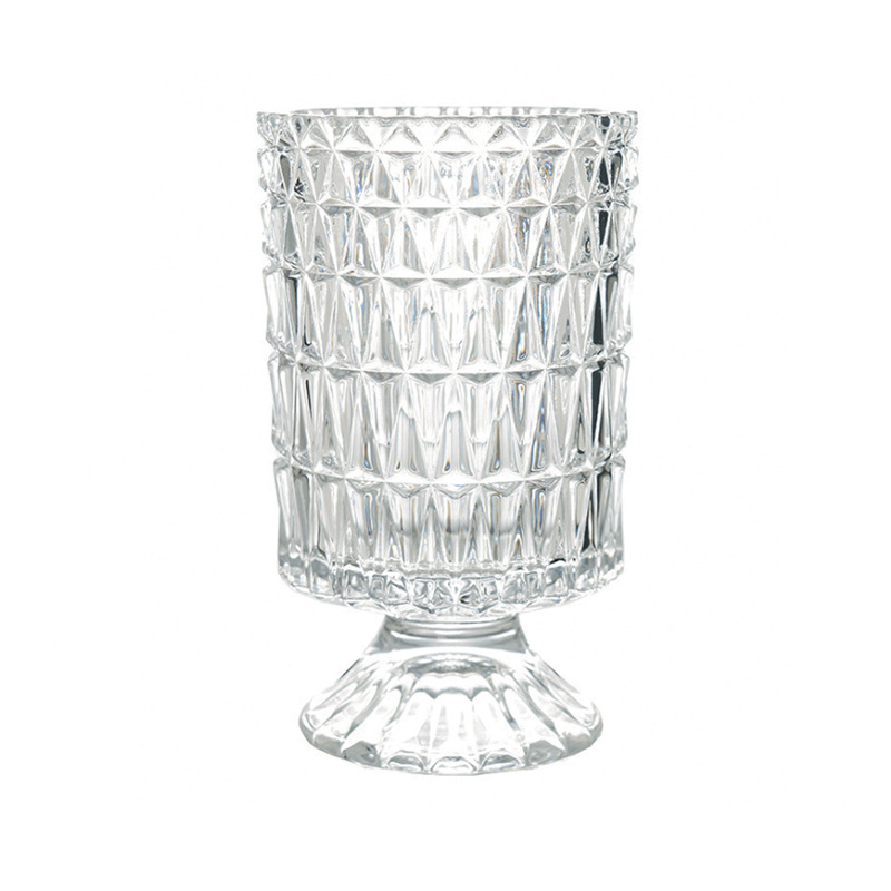 透明浮雕高脚玻璃花瓶欧式插花花器简约家居装饰摆件创意水培花瓶