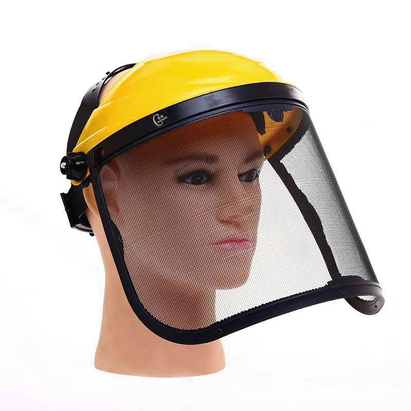 头戴式钢丝网面罩园林草地修剪防飞溅防石子安全帽铝架割草帽防护