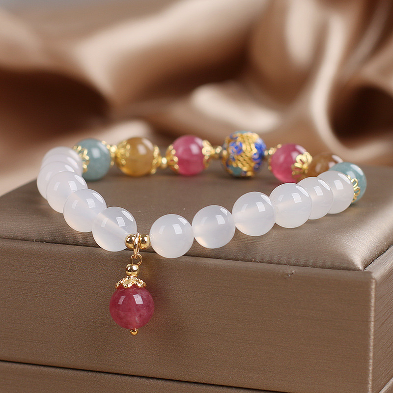 Brazalete de ágata blanca natural para mujeres de verano lujoso ligero de alto nivel de color cuentas de torimán para estudiantes regalos de amigos image 2