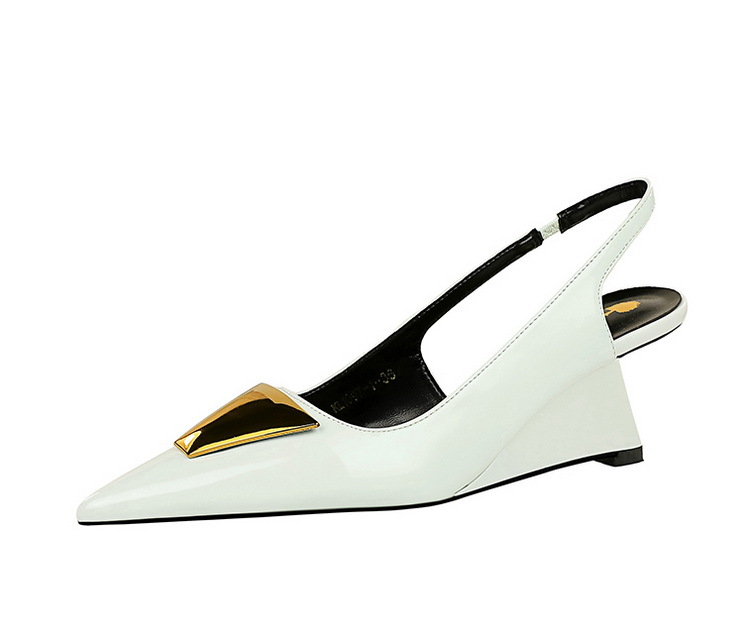 Women's Shoes high heels wedge heels patent leather hollow back strap shallow mouth pointed metal decoration single shoes_voghion.com