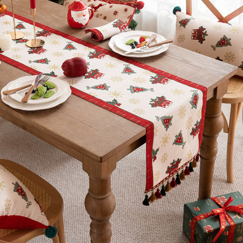 Amazon New Red Christmas Table Banner Color-woven Christmas Tree Festival Bedspread Flag Cabinet Coffee Table Cover