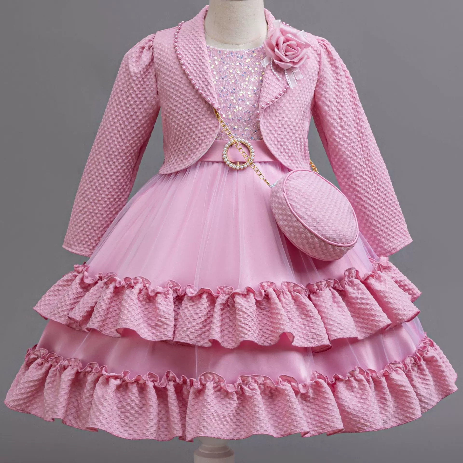 爆款三件套儿童礼服网纱蓬蓬公主裙女孩走秀连衣裙children dress